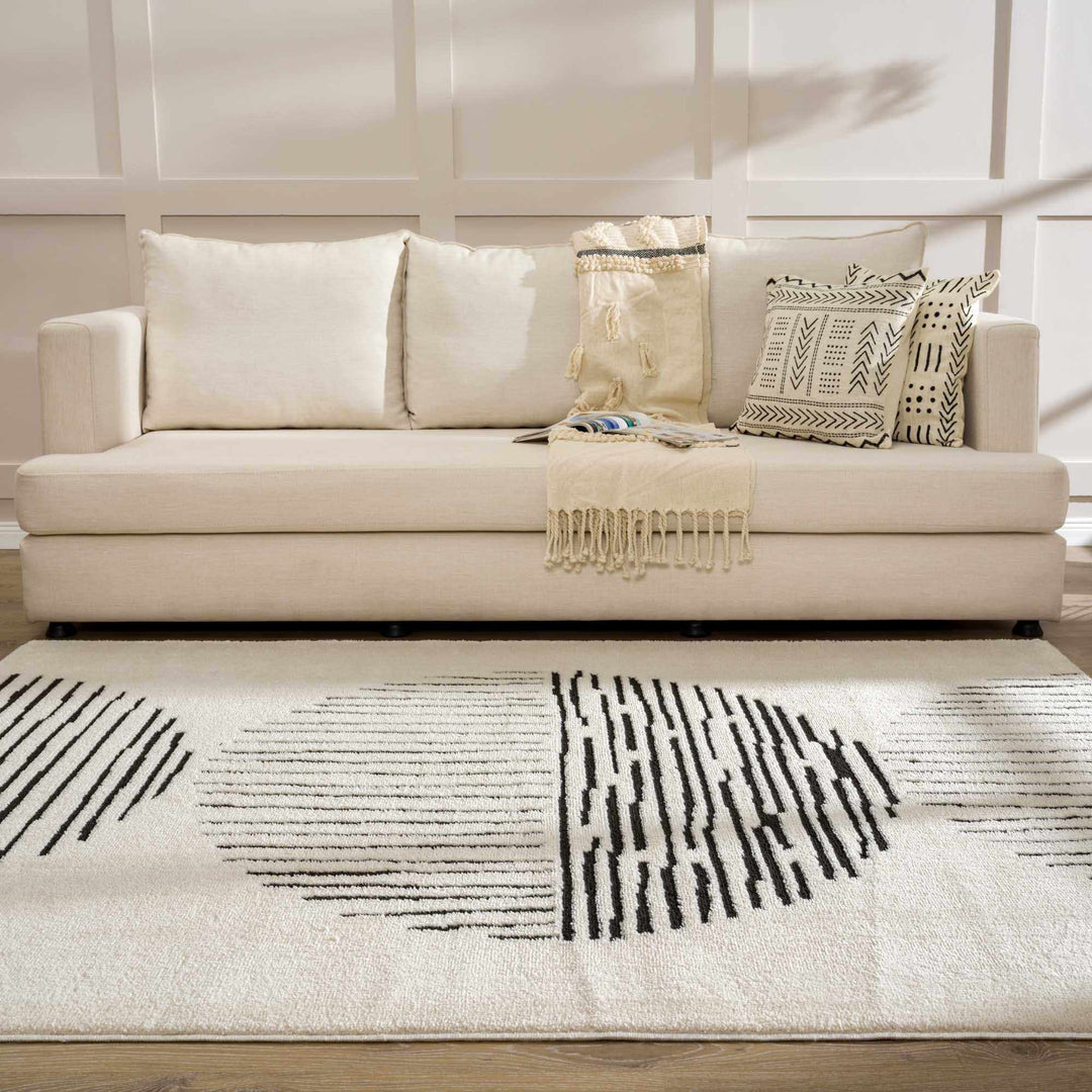 Mahsa Modern Geometric Design Cream And Black Rug - The Rug Decor