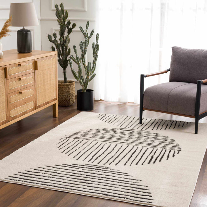 Mahsa Modern Geometric Design Cream And Black Rug - The Rug Decor
