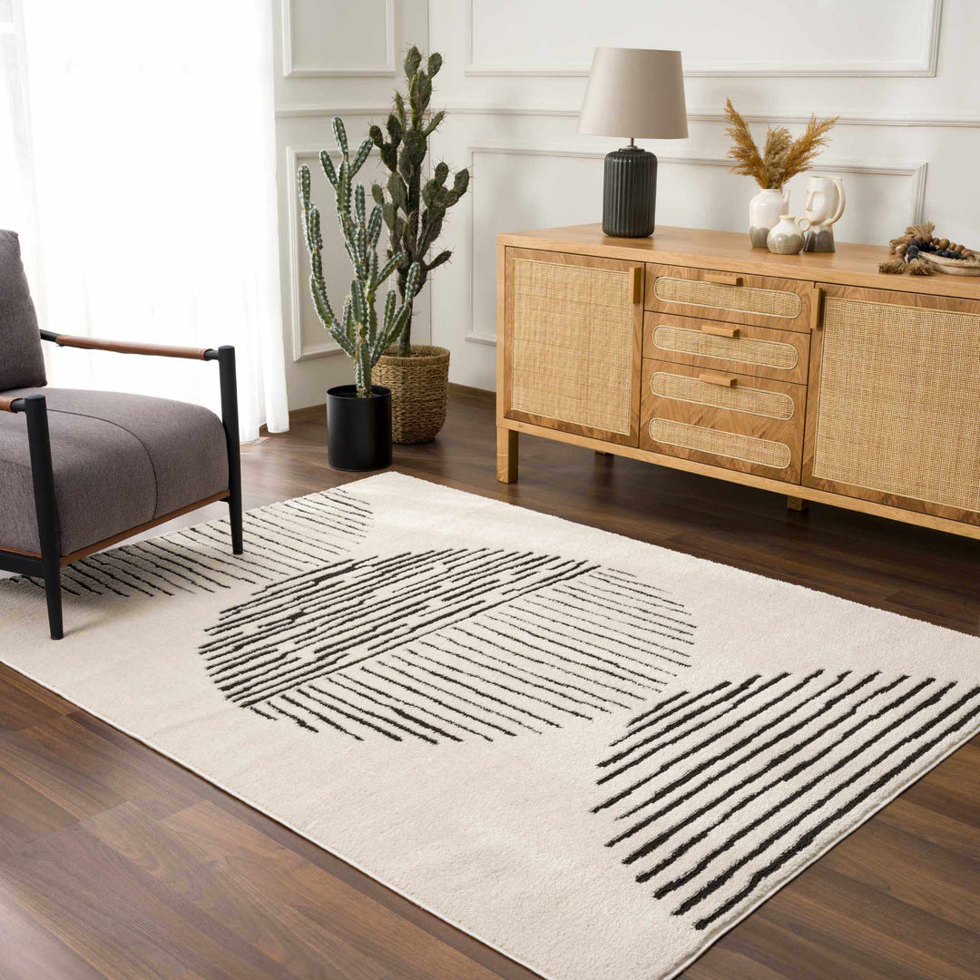 Mahsa Modern Geometric Design Cream And Black Rug - The Rug Decor