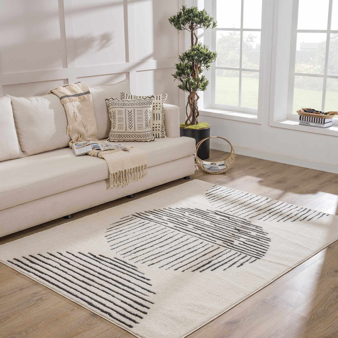 Mahsa Modern Geometric Design Cream And Black Rug - The Rug Decor
