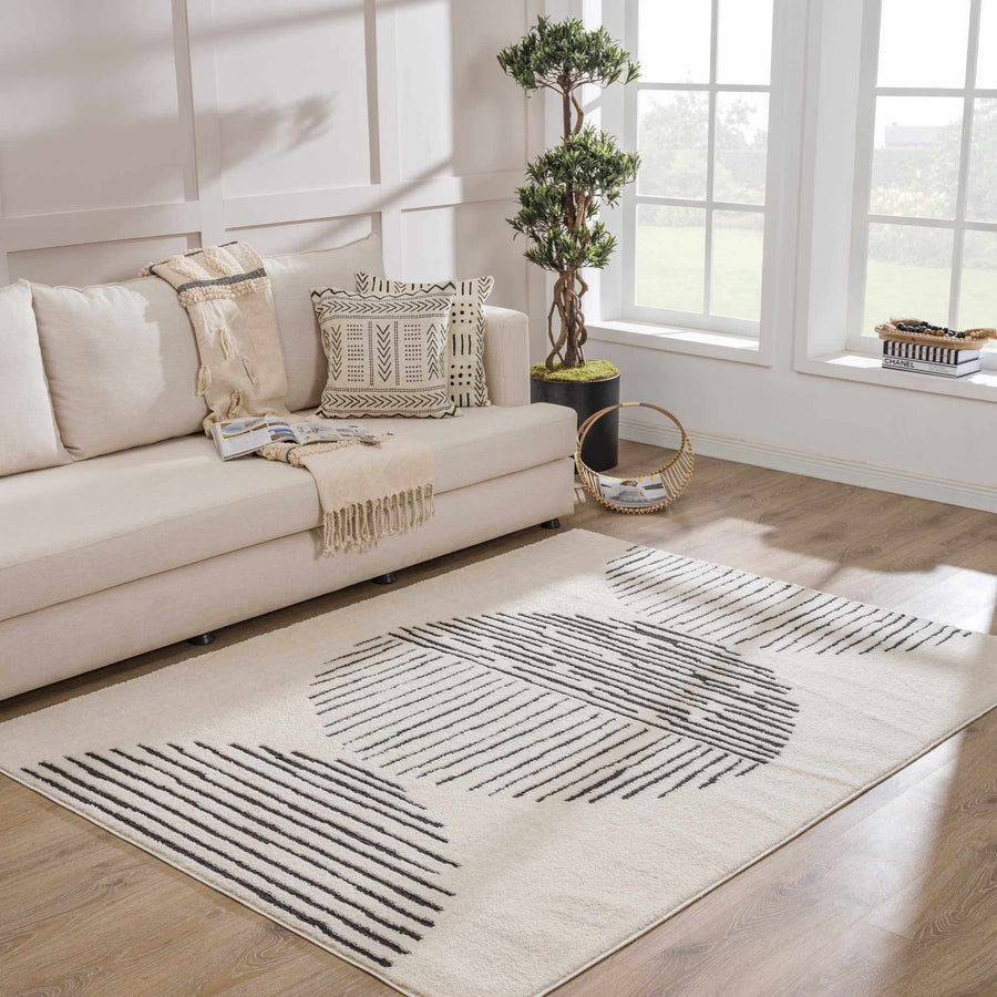 Mahsa Modern Geometric Design Cream And Black Rug - The Rug Decor