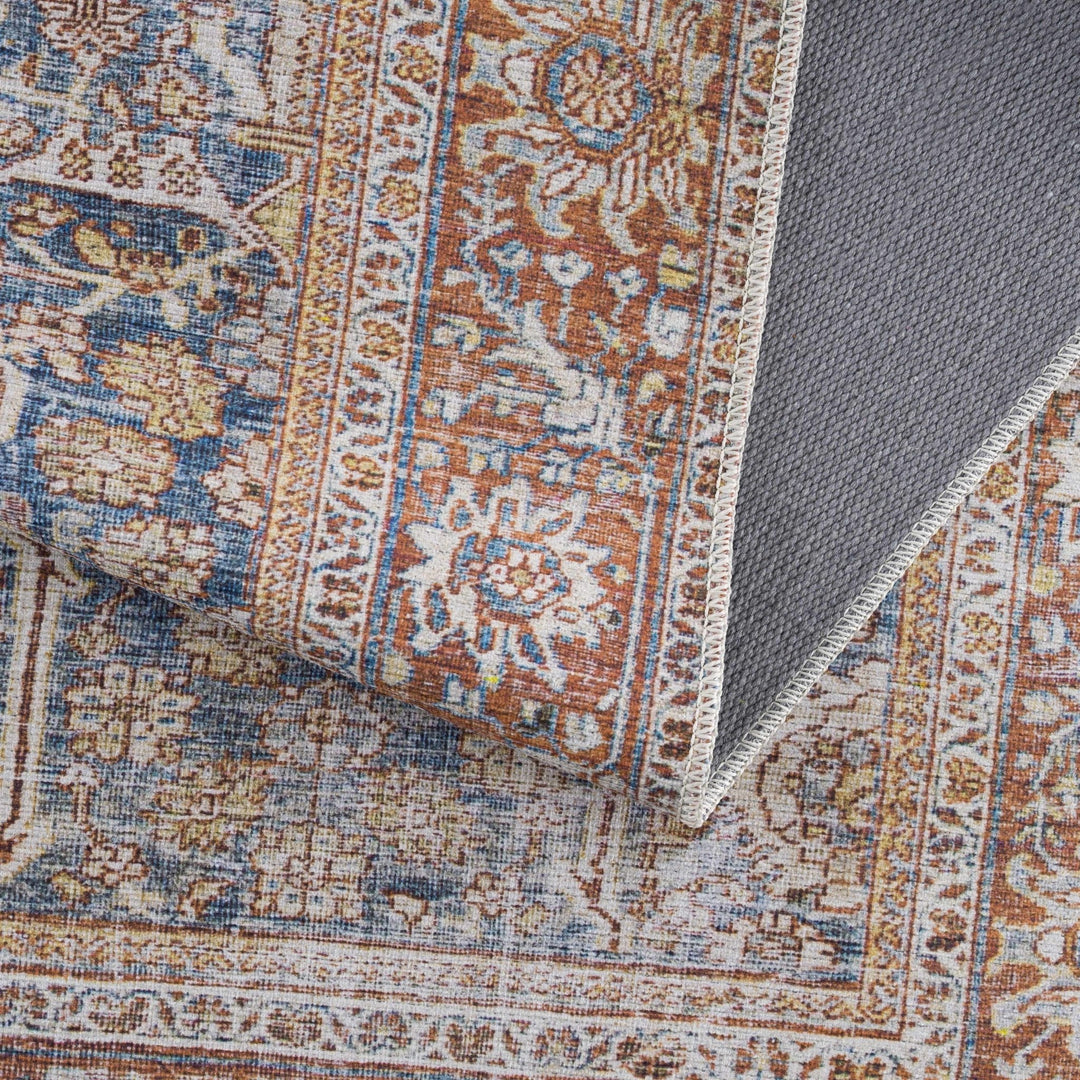 Mair Traditional Brown And Blue Washable Area Rug - The Rug Decor