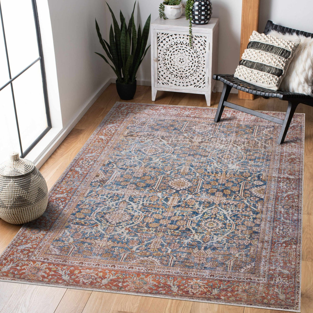 Mair Traditional Brown And Blue Washable Area Rug - The Rug Decor