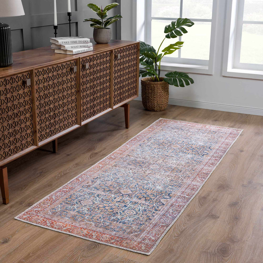 Mair Traditional Brown And Blue Washable Area Rug - The Rug Decor