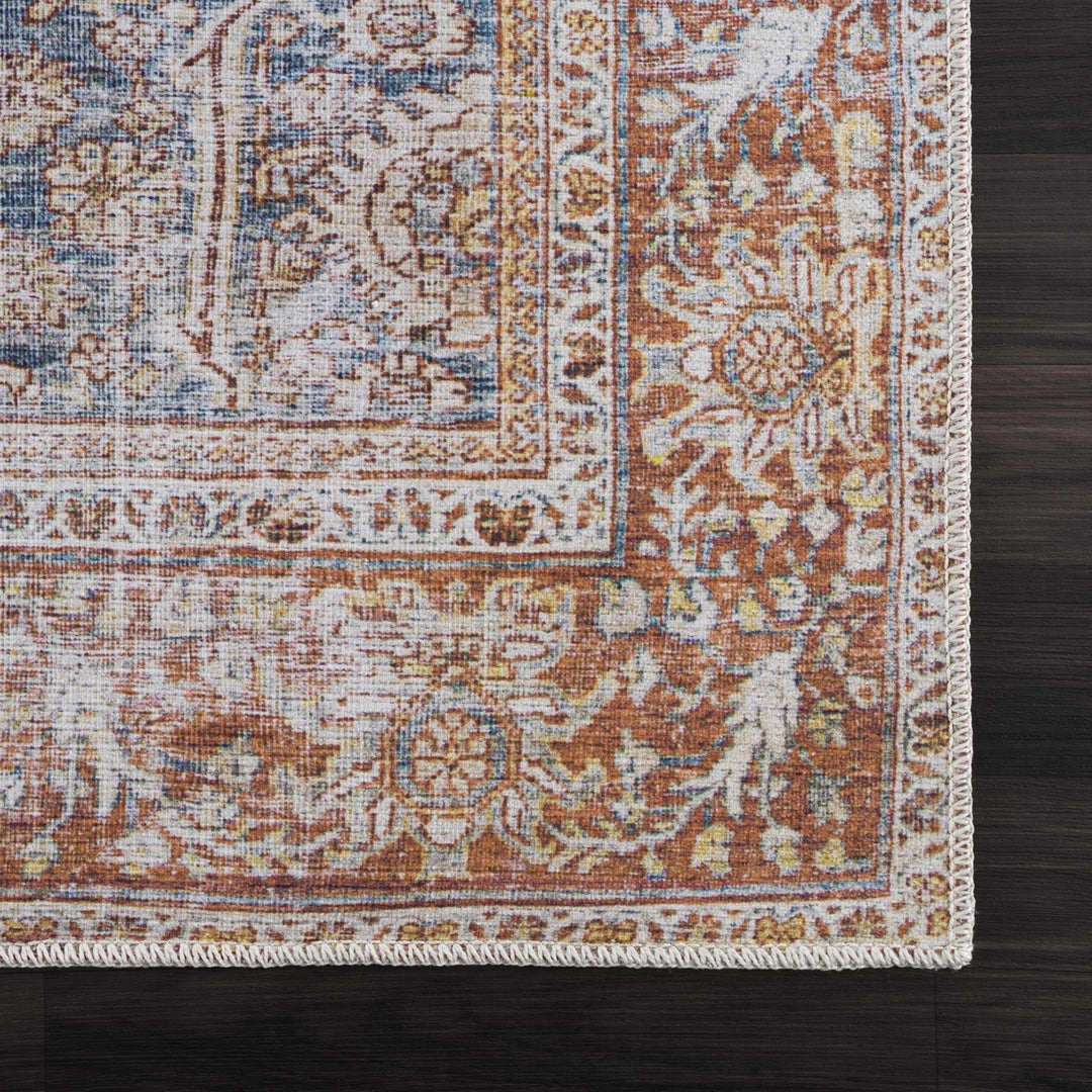 Mair Traditional Brown And Blue Washable Area Rug - The Rug Decor