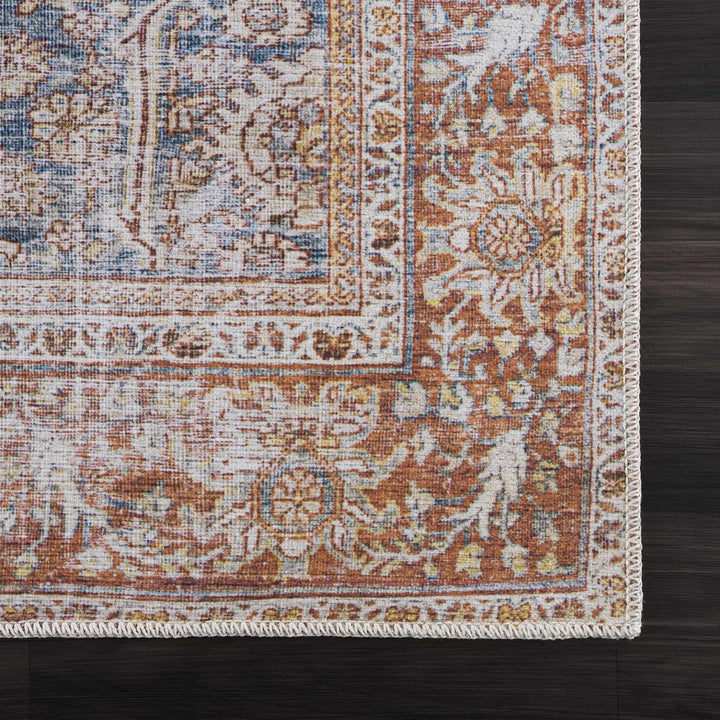 Mair Traditional Brown And Blue Washable Area Rug - The Rug Decor