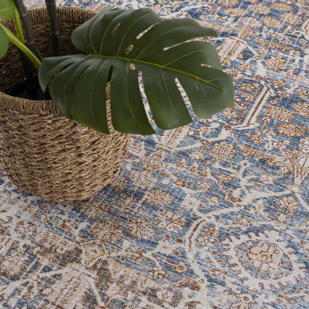 Mair Traditional Brown And Blue Washable Area Rug - The Rug Decor