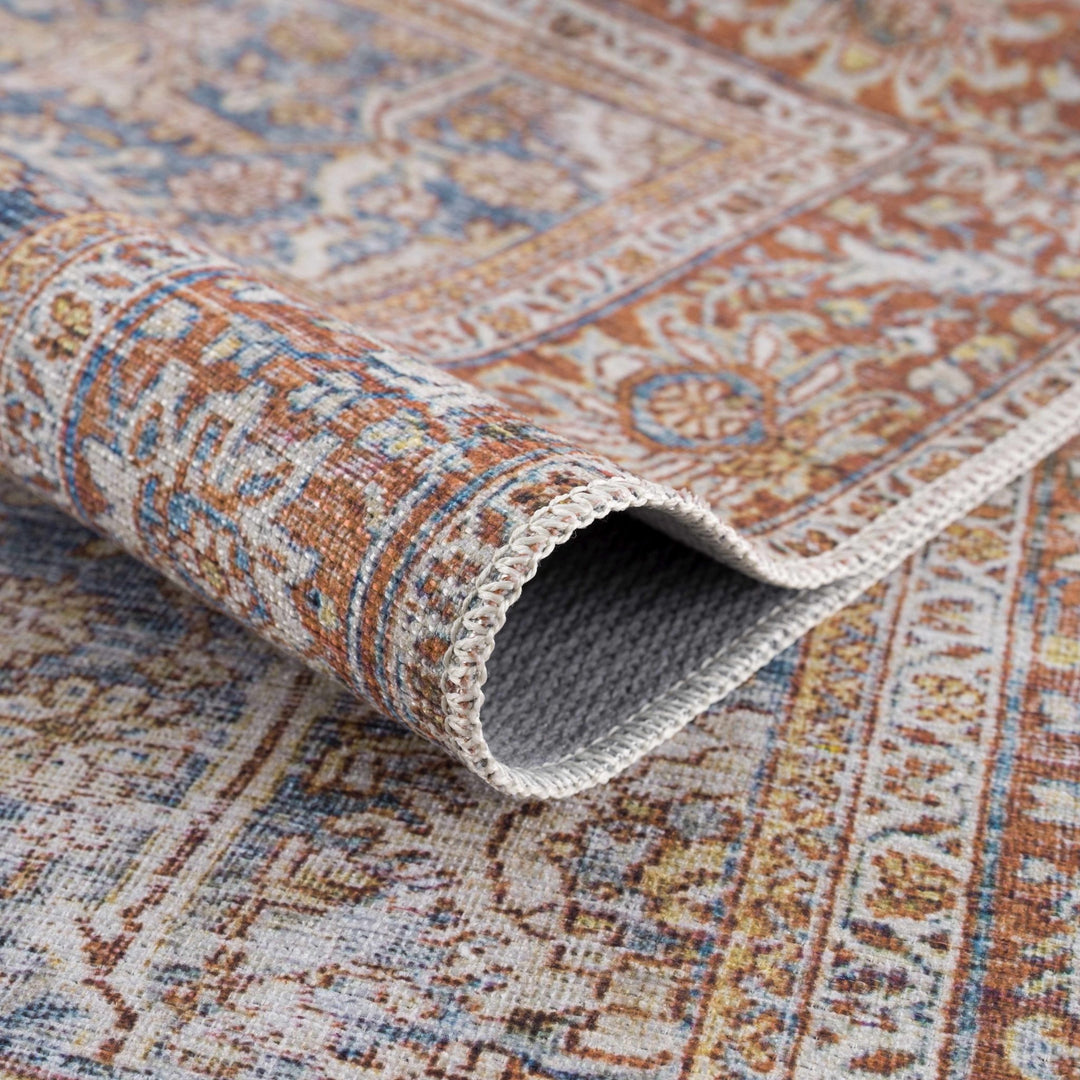 Mair Traditional Brown And Blue Washable Area Rug - The Rug Decor