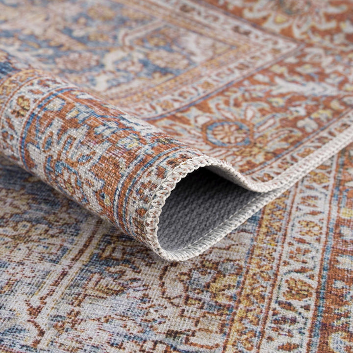 Mair Traditional Brown And Blue Washable Area Rug - The Rug Decor