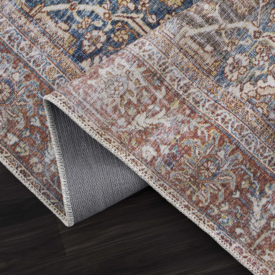 Mair Traditional Brown And Blue Washable Area Rug - The Rug Decor