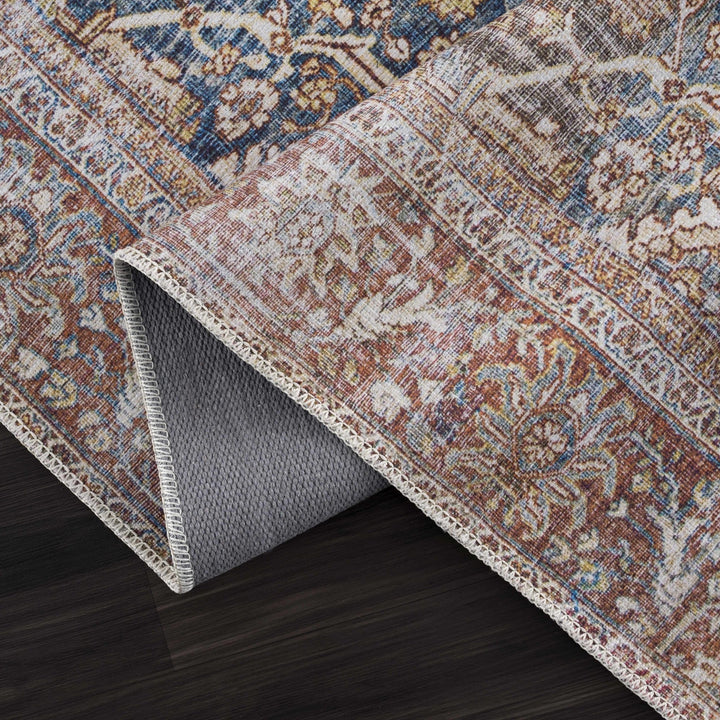 Mair Traditional Brown And Blue Washable Area Rug - The Rug Decor