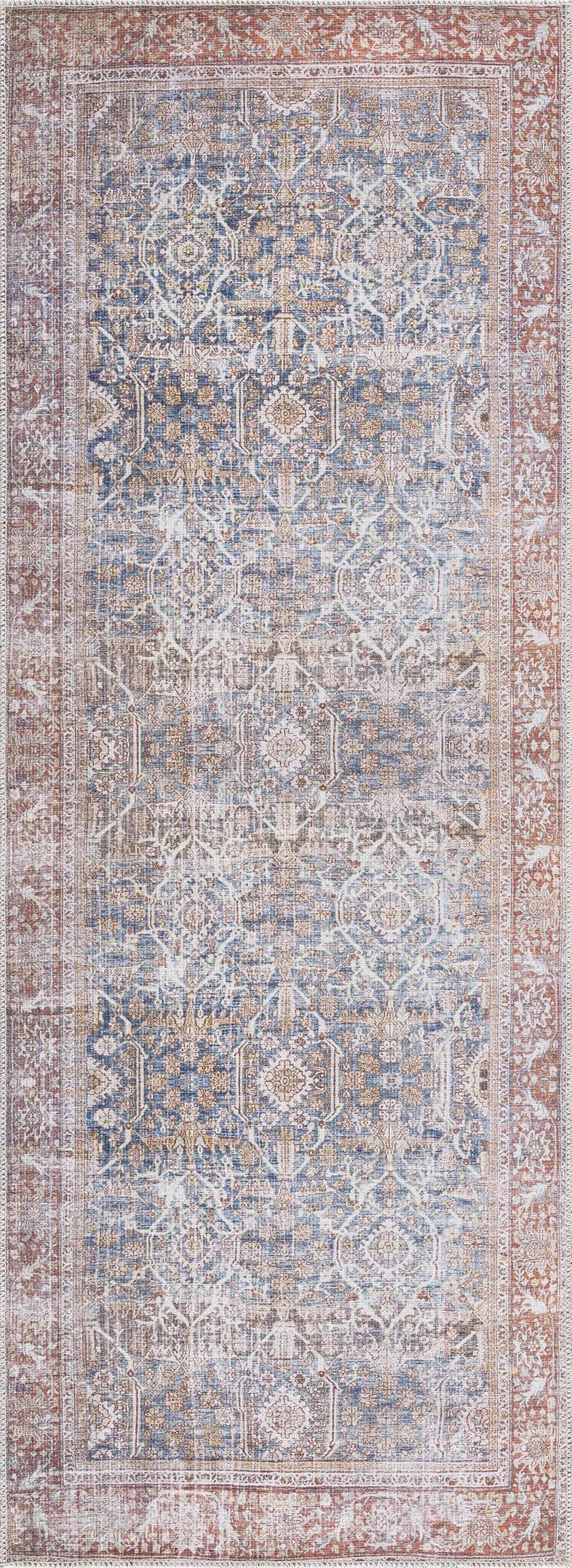 Mair Traditional Brown And Blue Washable Area Rug - The Rug Decor