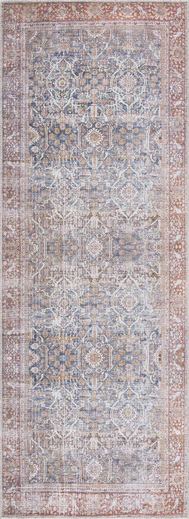 Mair Traditional Brown And Blue Washable Area Rug - The Rug Decor