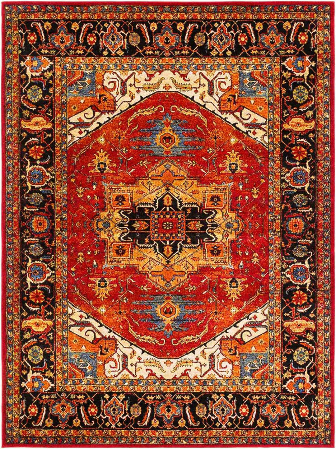 Malpas Traditional Style Red And Black Area Rug