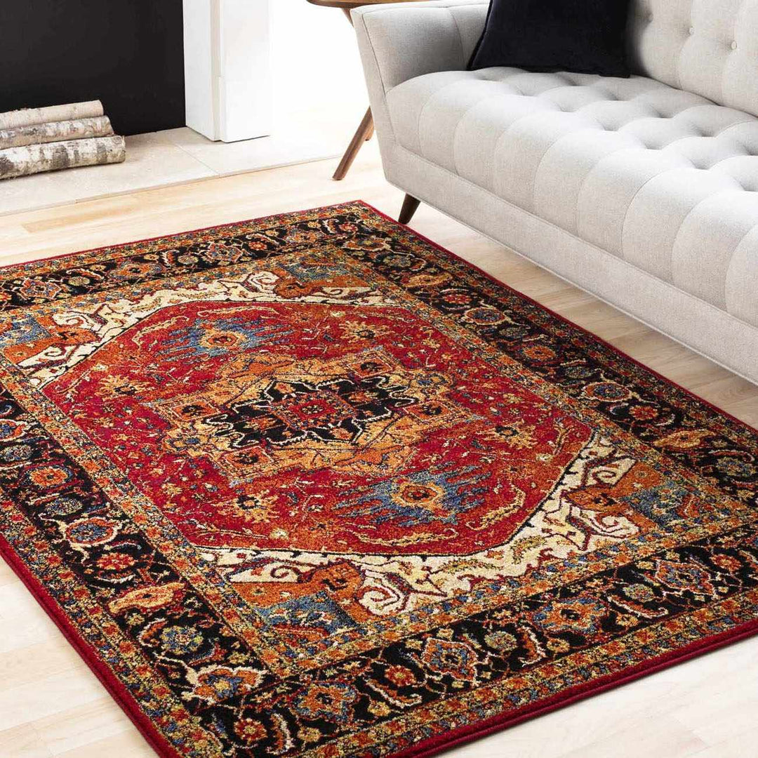 Malpas Traditional Style Red And Black Area Rug