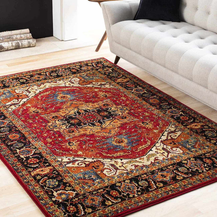 Malpas Traditional Style Red And Black Area Rug
