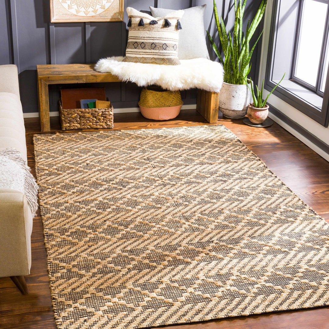 Malidong Tan And Black Modern Geometrical Hand Woven Area Rug - The Rug Decor