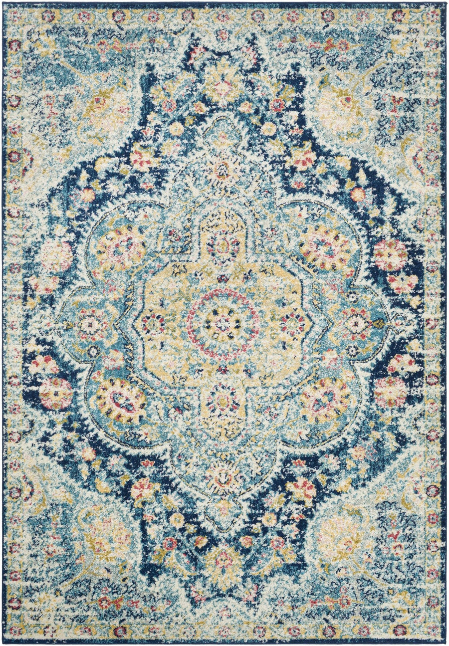 Mallacoota Traditional Medallion Design Blue Area Rug - The Rug Decor