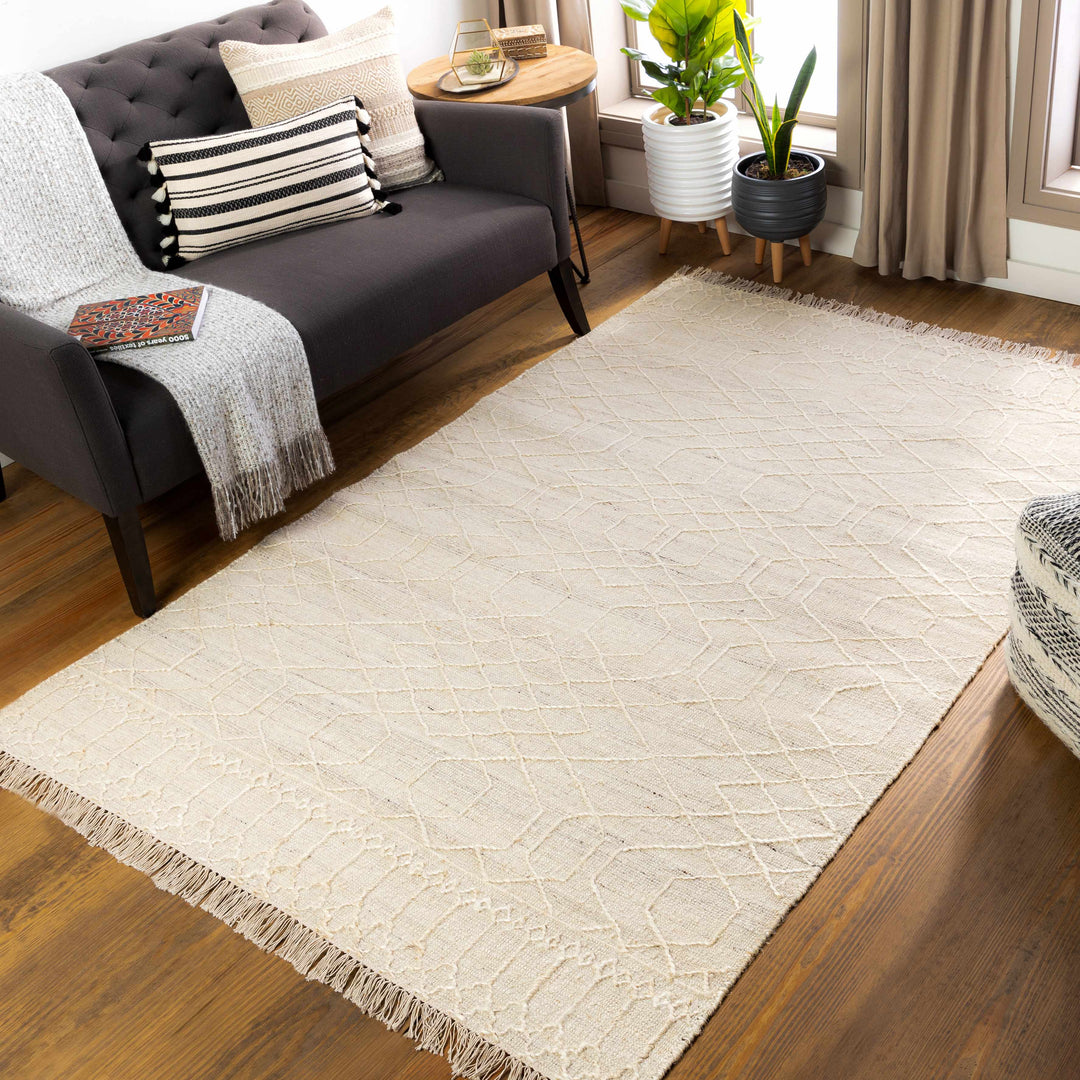 Manby Ivory Modern Geometrical Design Hand Woven Area Rug