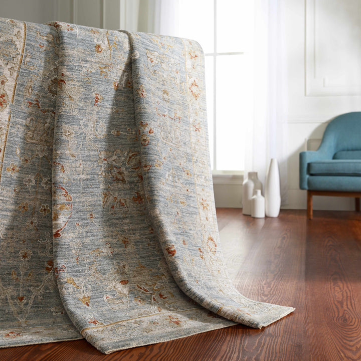 Mangham Blue And Ivory Traditional Style Area Rug
