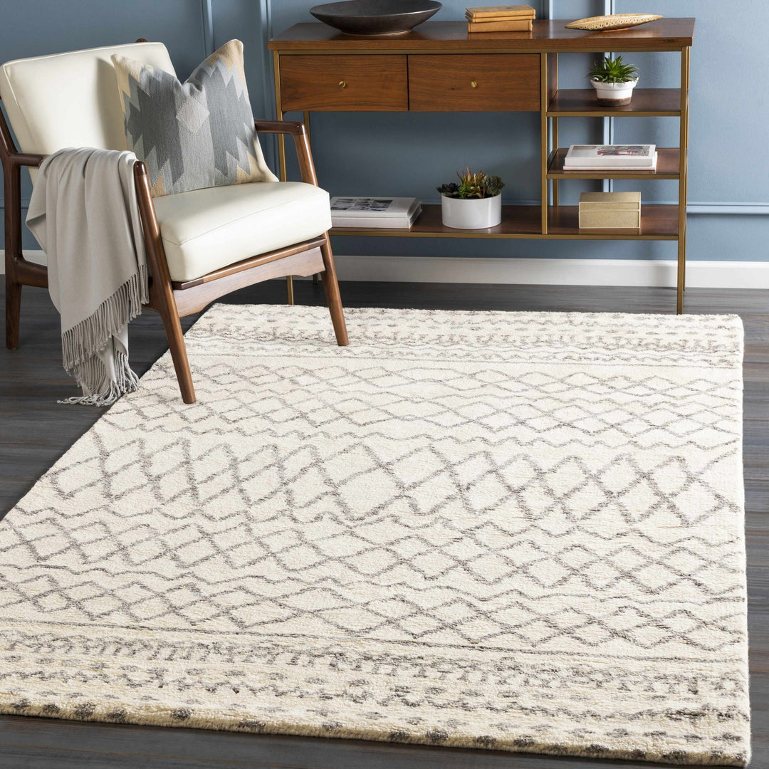 Manquin Modern Style Ivory And Gray Hand Knotted Area Rug - The Rug Decor