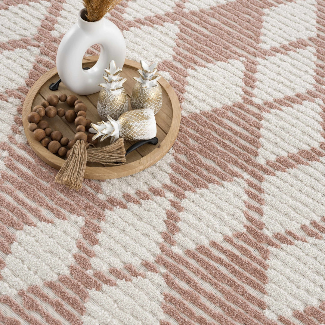 Mansilingan Bohemian Style Pink & Off White Outdoor Area Rug - The Rug Decor