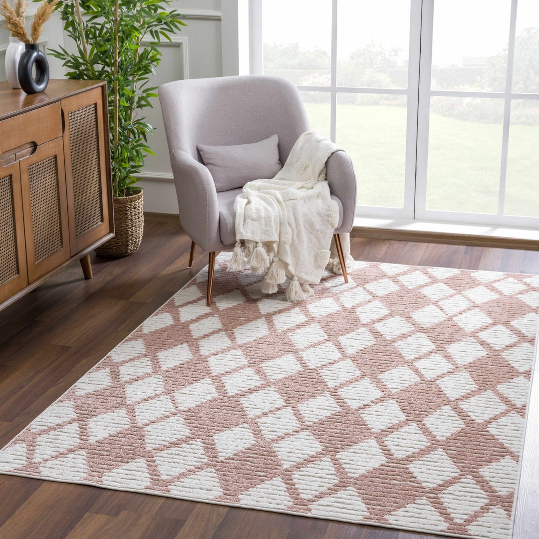 Mansilingan Bohemian Style Pink & Off White Outdoor Area Rug - The Rug Decor