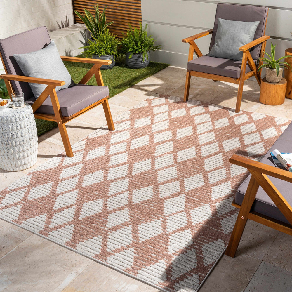 Mansilingan Bohemian Style Pink & Off White Outdoor Area Rug - The Rug Decor