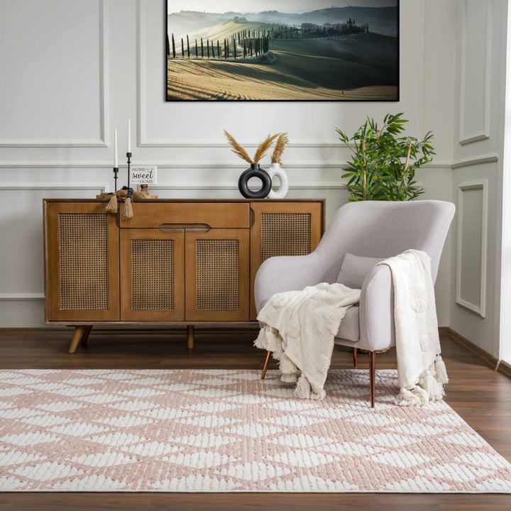 Mansilingan Bohemian Style Pink & Off White Outdoor Area Rug - The Rug Decor