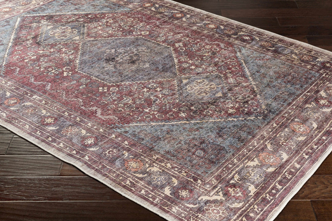 Maplesville Traditional Style Brown And Blue Washable Area Rug - The Rug Decor