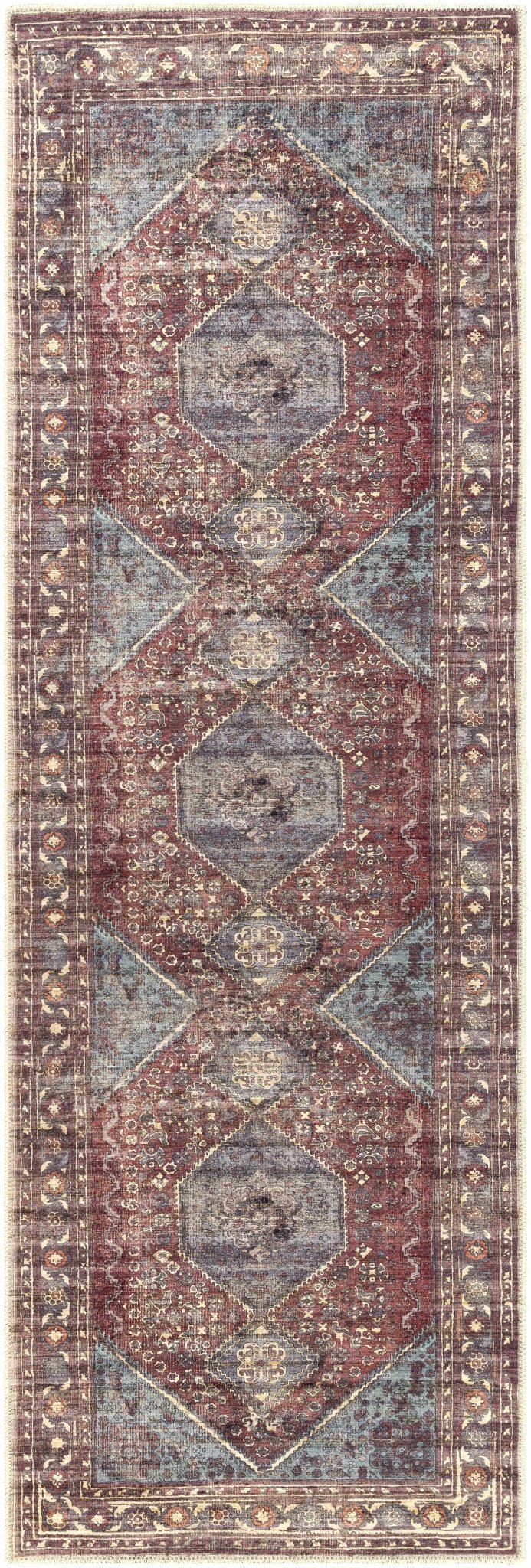 Maplesville Traditional Style Brown And Blue Washable Area Rug - The Rug Decor