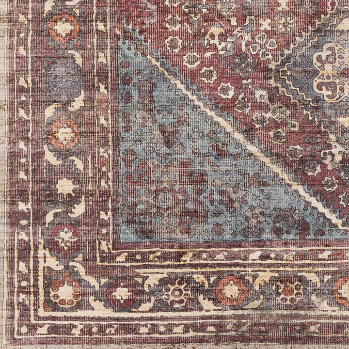 Maplesville Traditional Style Brown And Blue Washable Area Rug - The Rug Decor