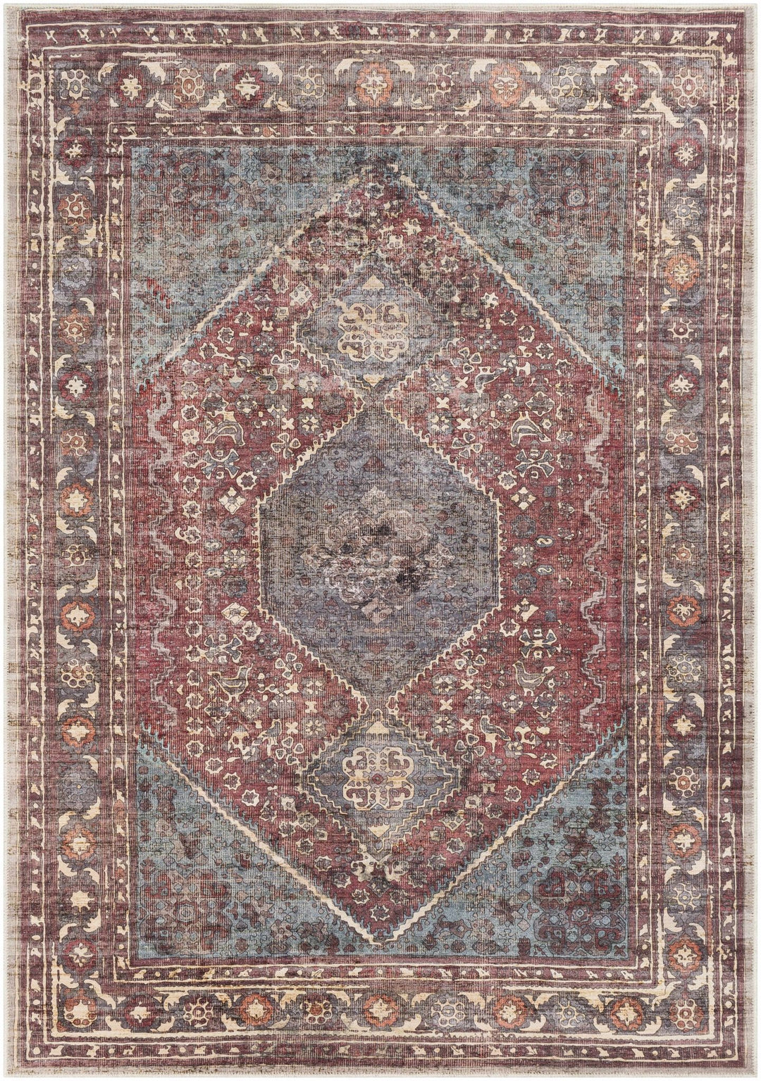 Maplesville Traditional Style Brown And Blue Washable Area Rug - The Rug Decor