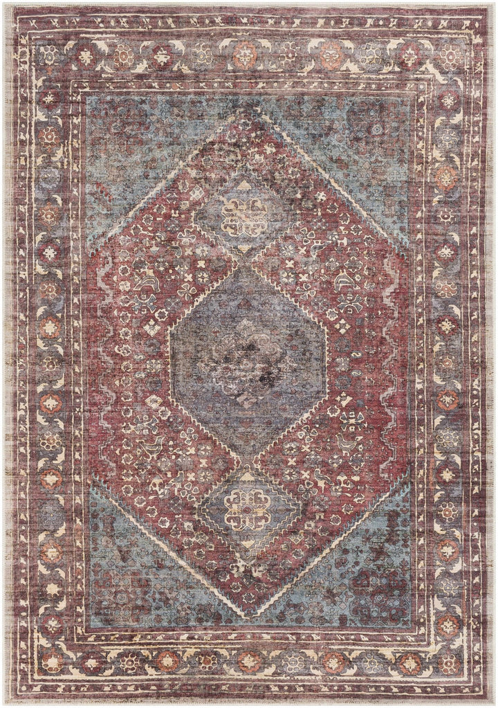 Maplesville Traditional Style Brown And Blue Washable Area Rug - The Rug Decor