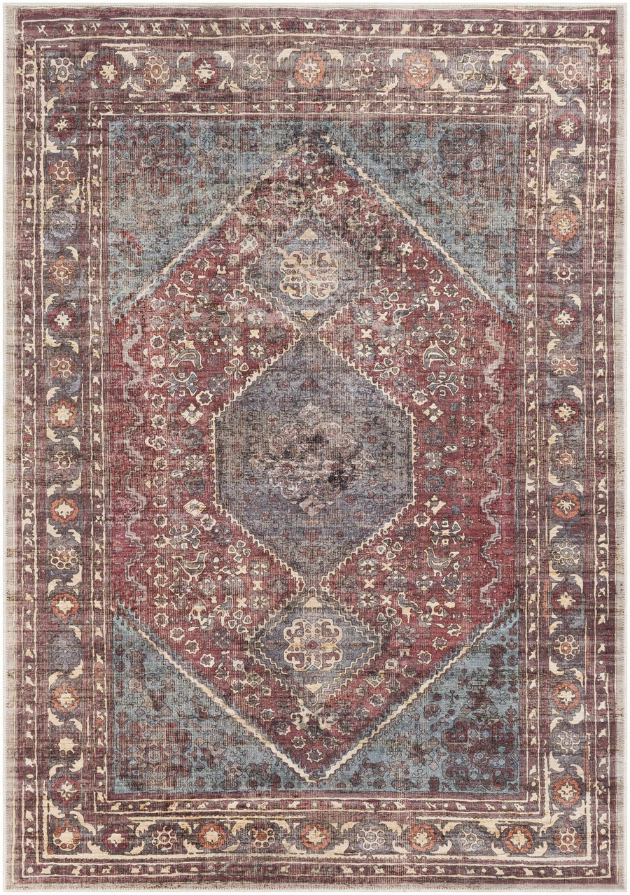 Maplesville Traditional Style Brown And Blue Washable Area Rug - The Rug Decor