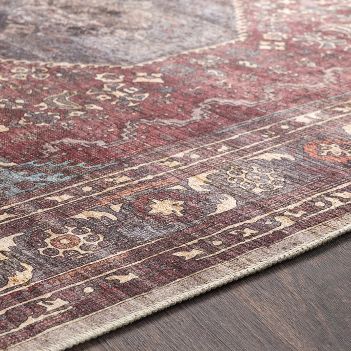 Maplesville Traditional Style Brown And Blue Washable Area Rug - The Rug Decor