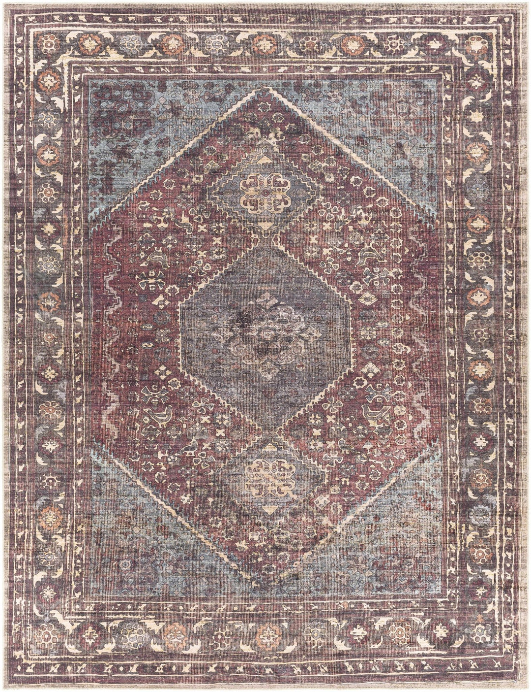 Maplesville Traditional Style Brown And Blue Washable Area Rug - The Rug Decor