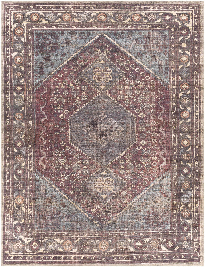 Maplesville Traditional Style Brown And Blue Washable Area Rug - The Rug Decor