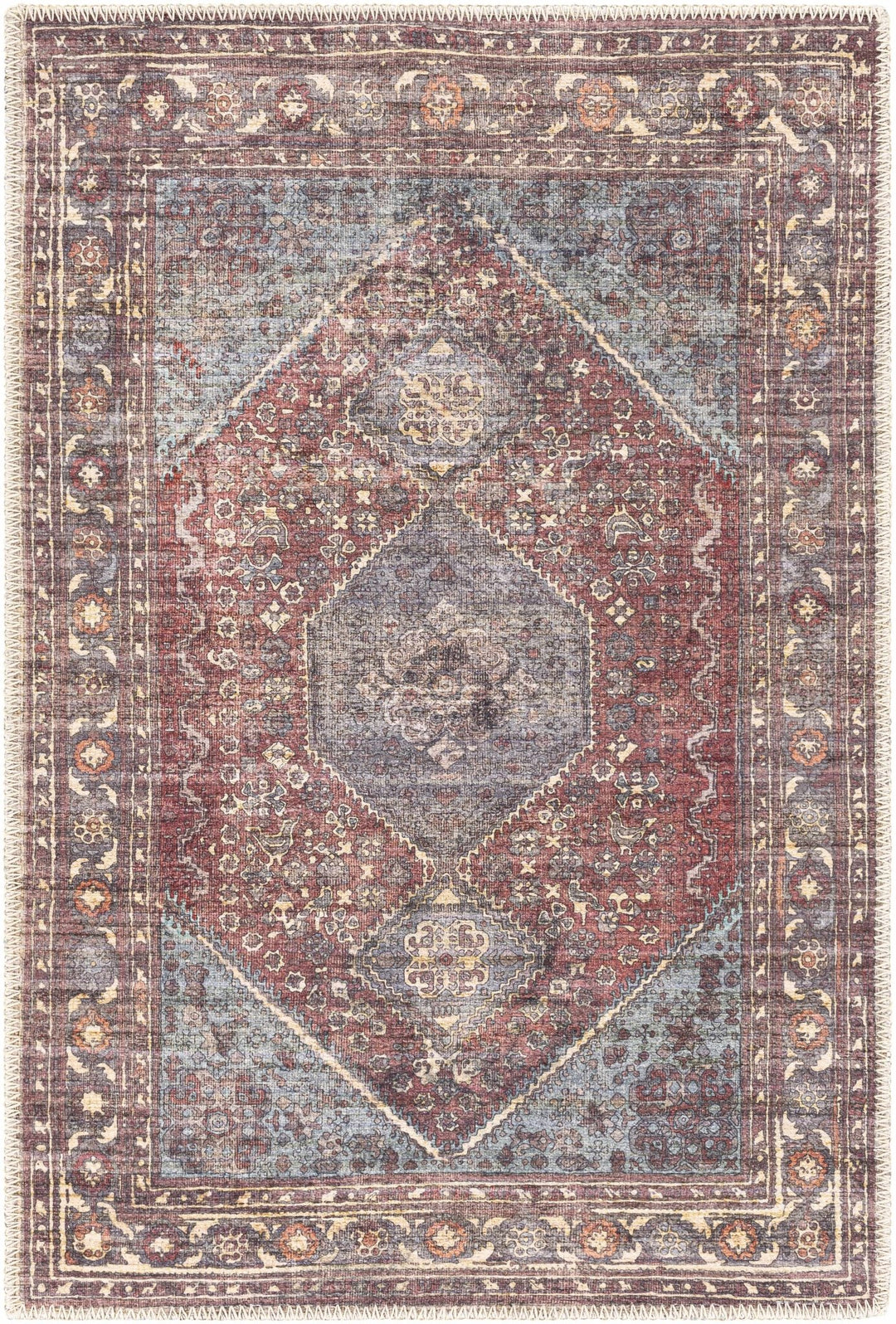 Maplesville Traditional Style Brown And Blue Washable Area Rug - The Rug Decor