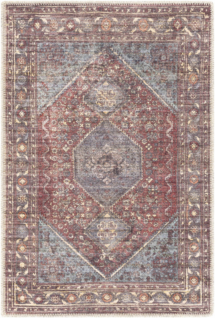 Maplesville Traditional Style Brown And Blue Washable Area Rug - The Rug Decor