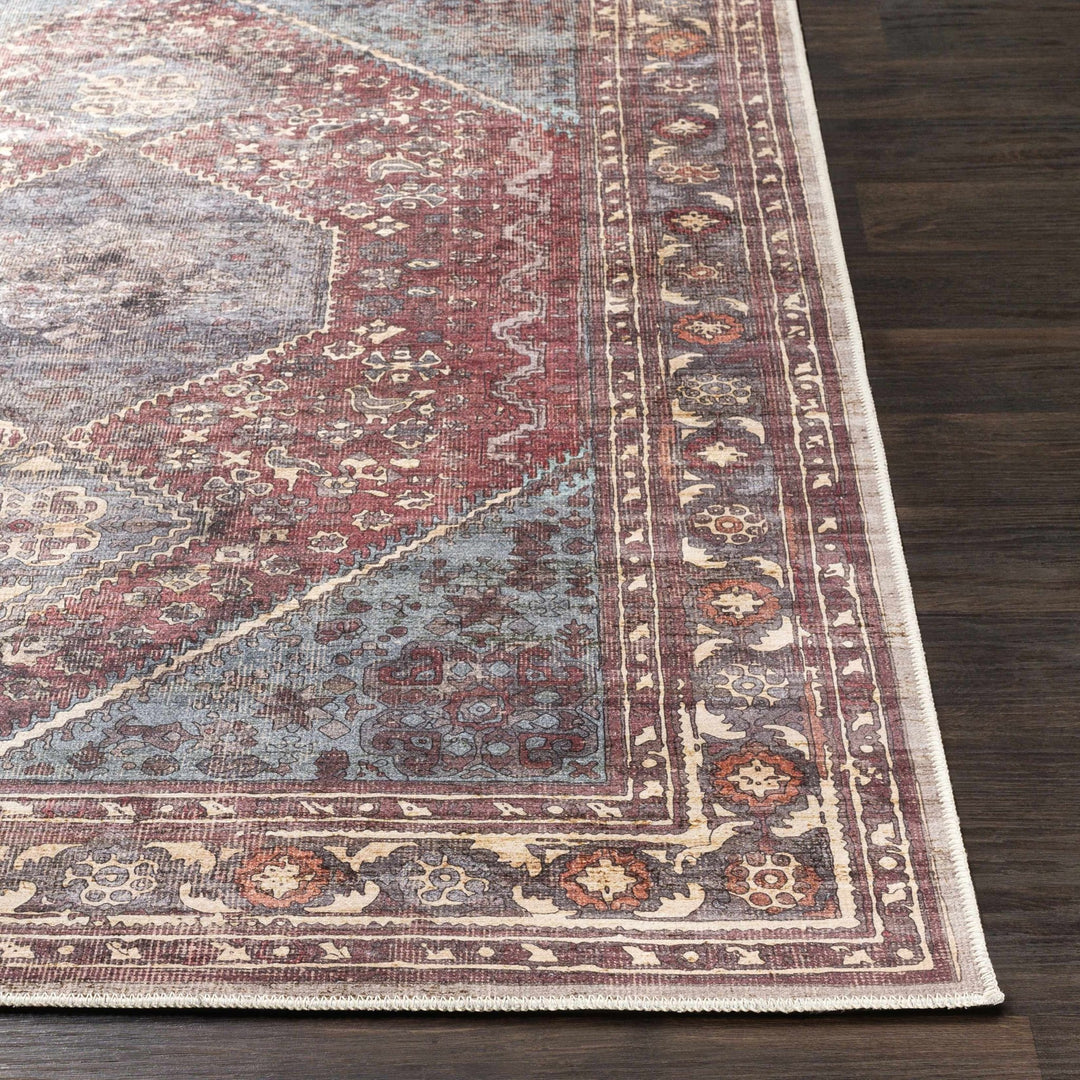 Maplesville Traditional Style Brown And Blue Washable Area Rug - The Rug Decor