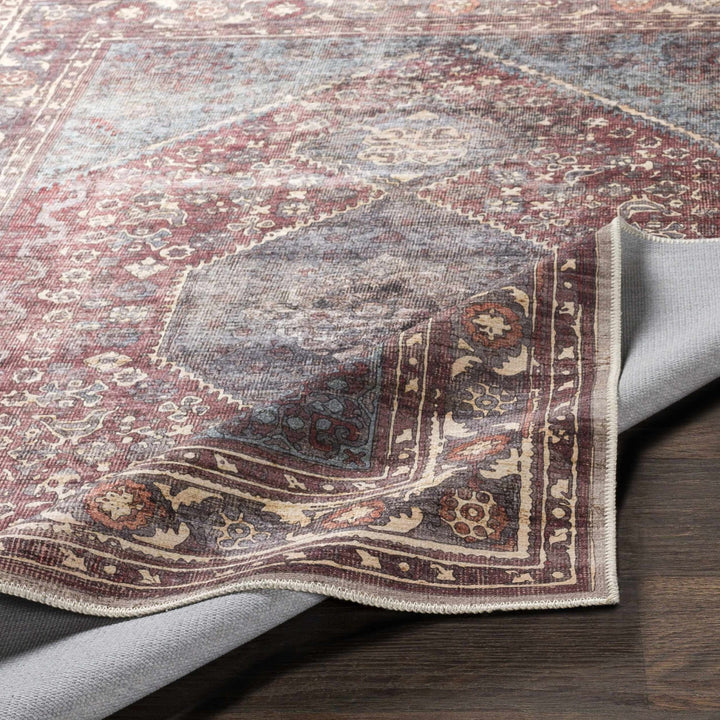 Maplesville Traditional Style Brown And Blue Washable Area Rug - The Rug Decor
