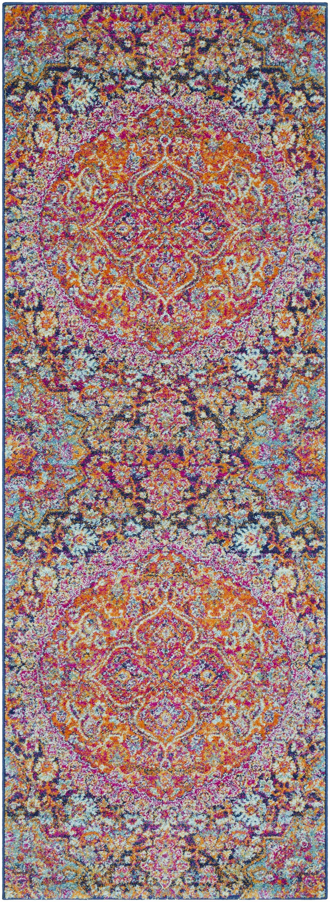 Burnt Traditional Medallion Design Orange & Purple Area Rug