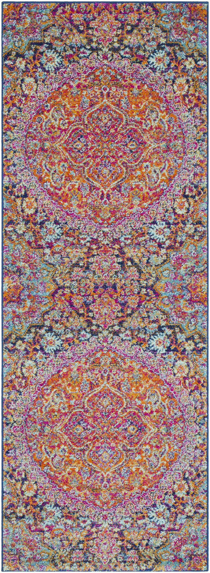 Burnt Traditional Medallion Design Orange & Purple Area Rug