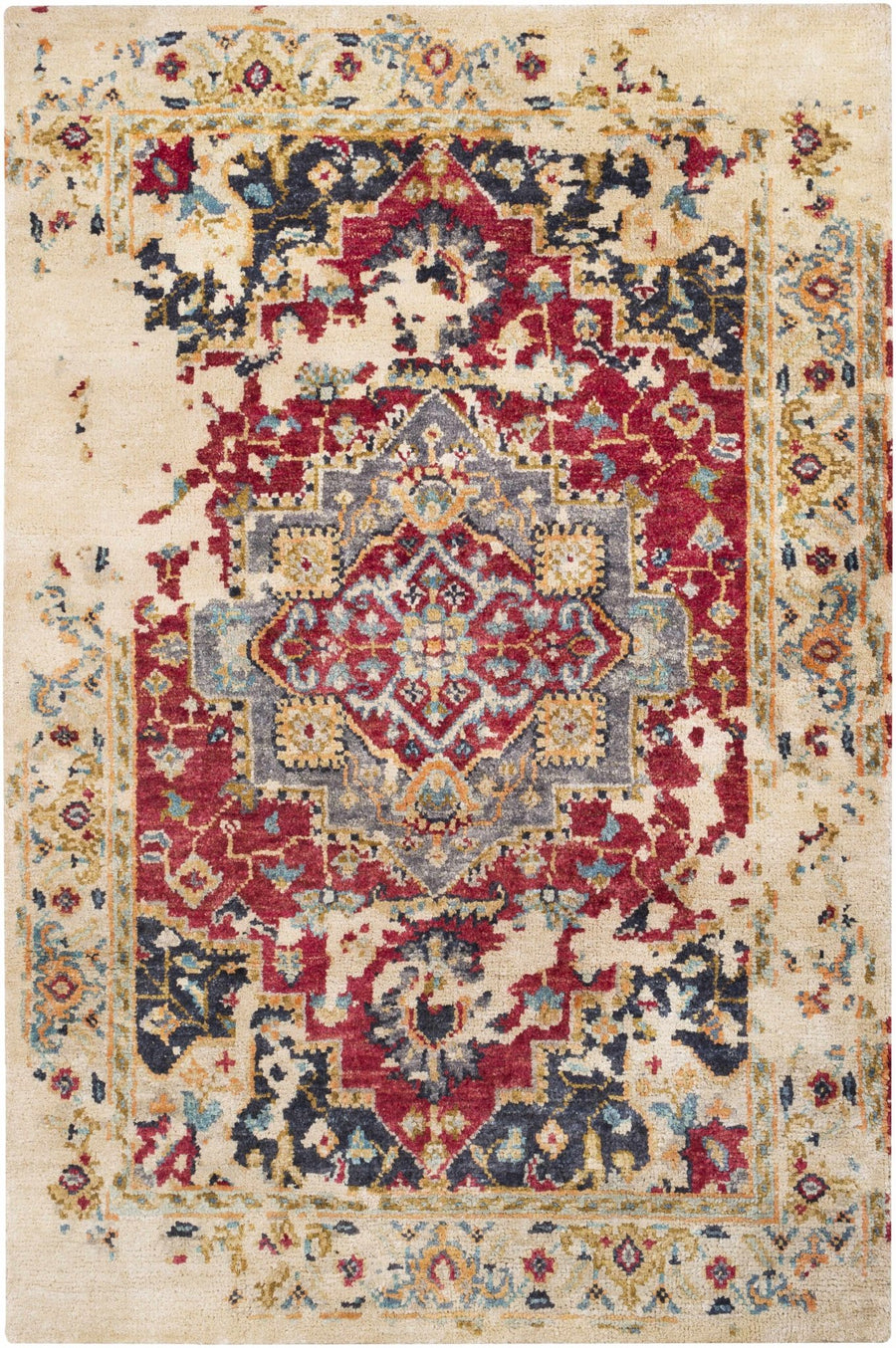 Marchand Traditional Style Beige And Red Hand Knotted Area Rug - The Rug Decor