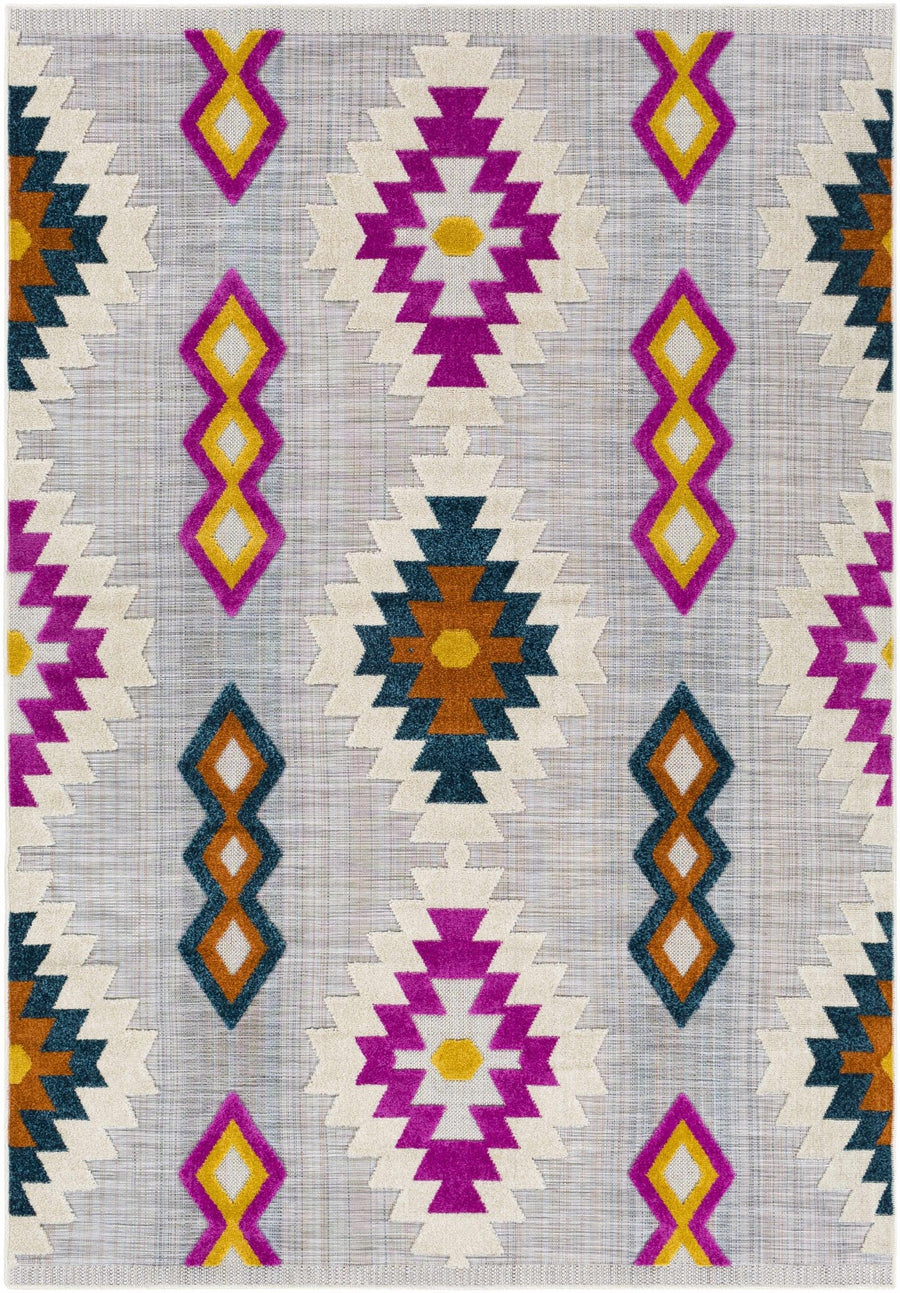 Marchwiel Modern Style Ivory And Purple Outdoor Area Rug - The Rug Decor