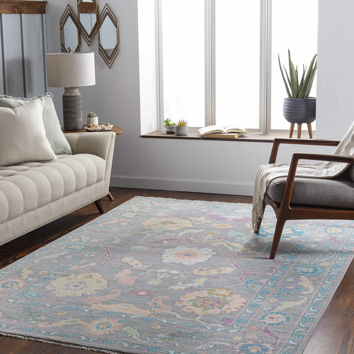 Marchwood Gray And Blue Traditional Design Hand Knotted Area Rug - The Rug Decor