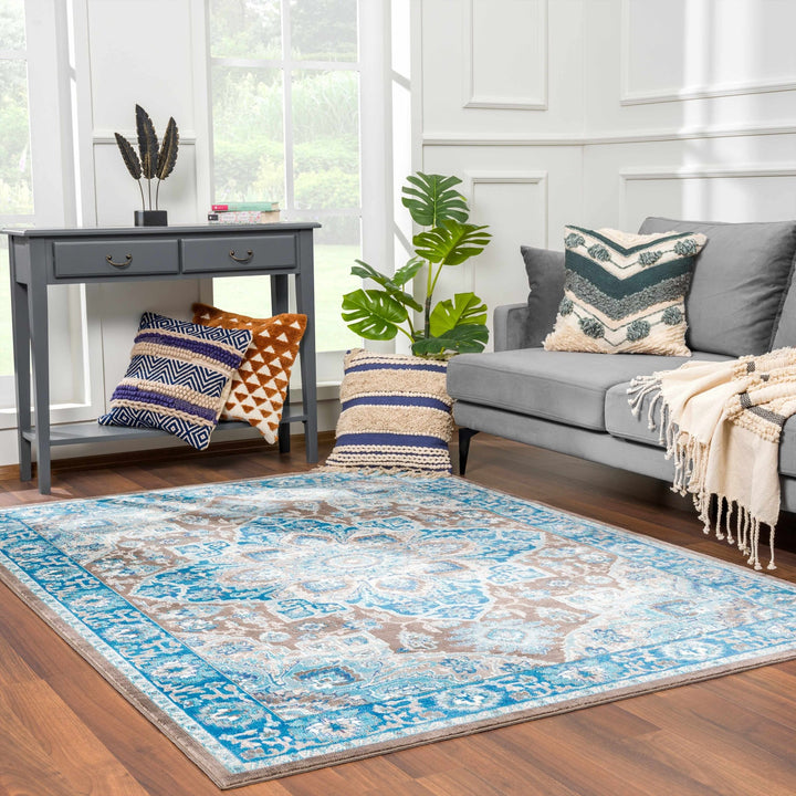 Mardin Traditional Style Blue And Brown Area Rug - The Rug Decor