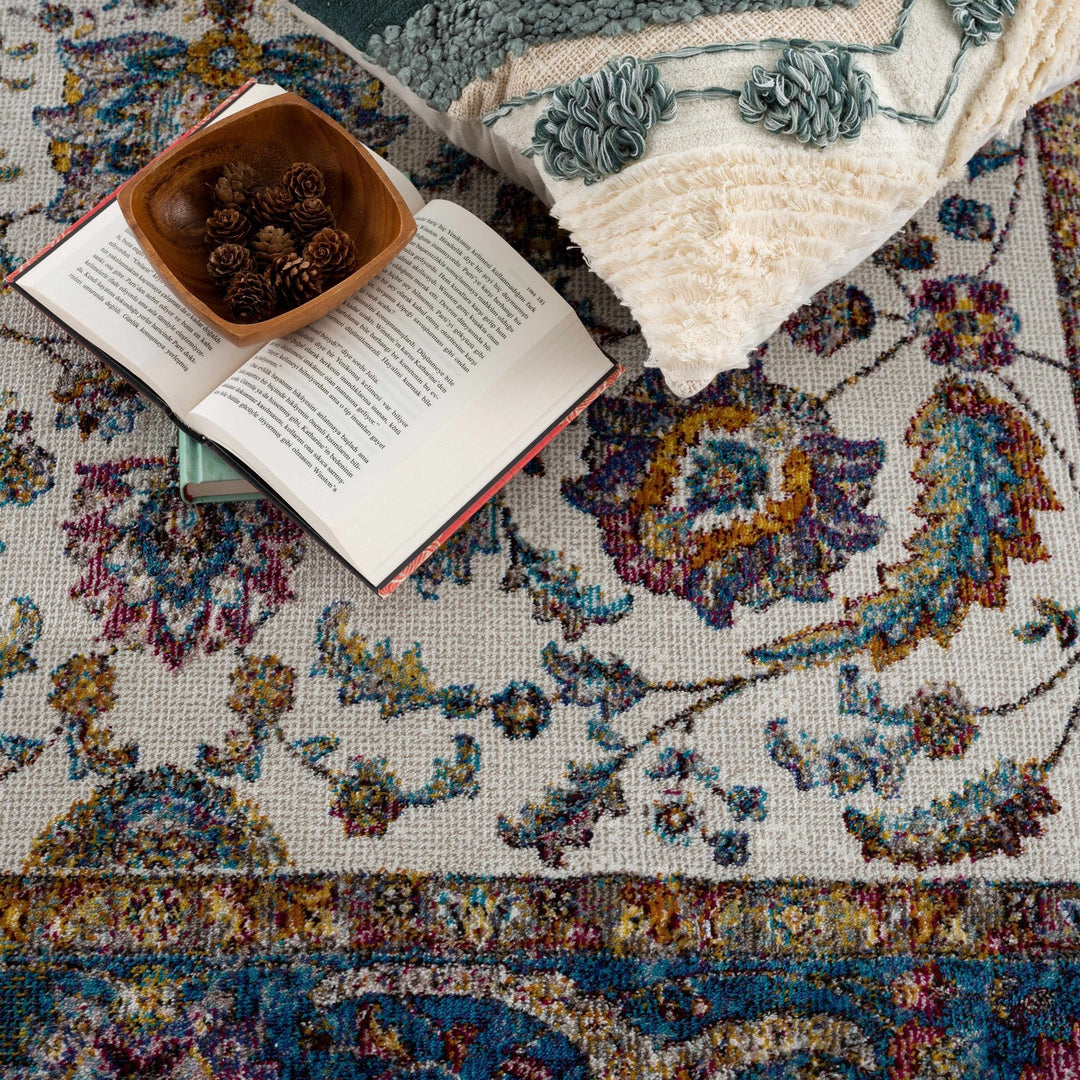 Mardina Traditional Floral Design Cream Machine Woven Rug - The Rug Decor