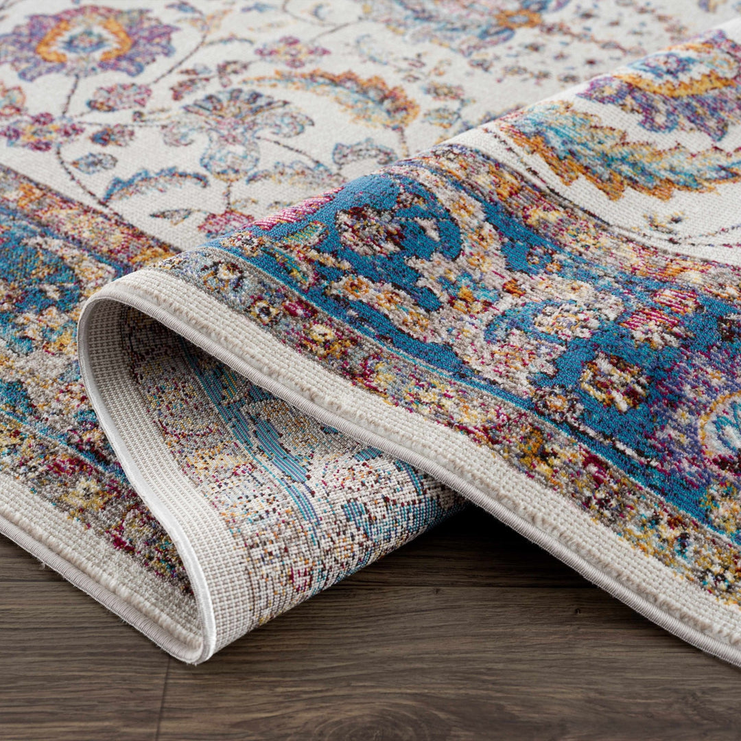 Mardina Traditional Floral Design Cream Machine Woven Rug - The Rug Decor